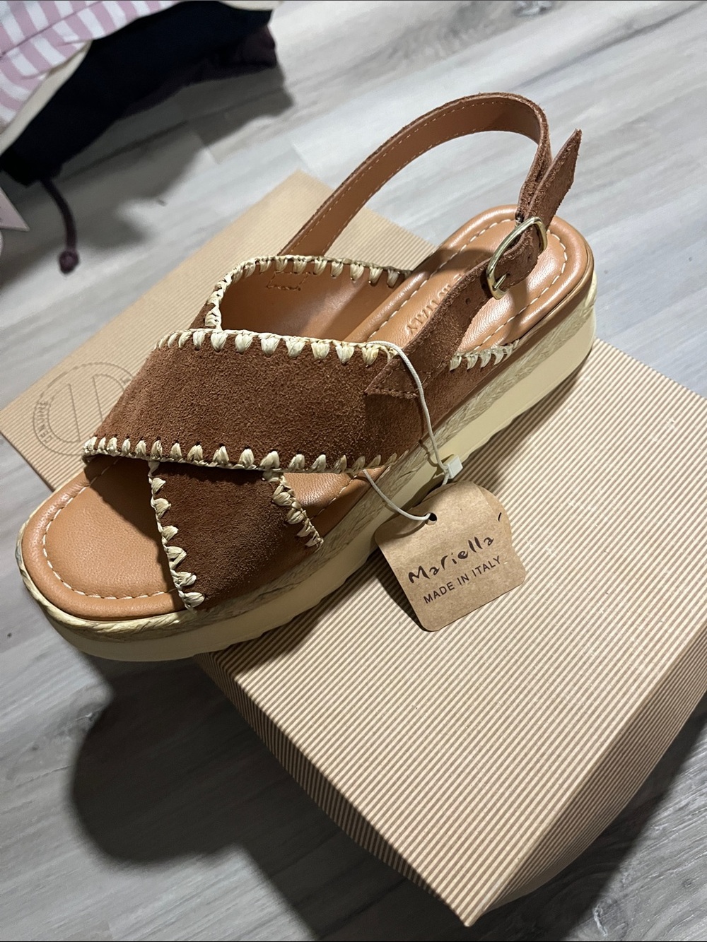 Marella Brown Suede Platform Slingback Sandal